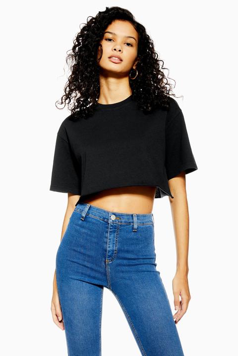 Womens Black Washed Cropped T-shirt - Black, Black