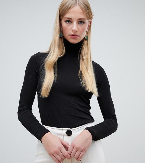 Warehouse Roll Neck Long Sleeve Top In Black