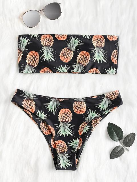 Bikini Bralette A Fascia Con Stampa Di Ananas White Lavender Blue Fluorescent Yellow Black