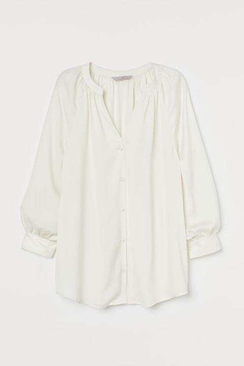 Blusa De Satén Con Escote En V - Blanco