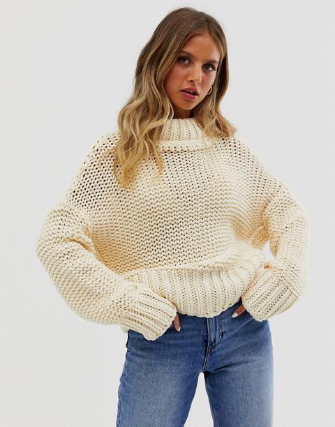 Free People My Only Sunshine Chunky Knit Jumper-cream