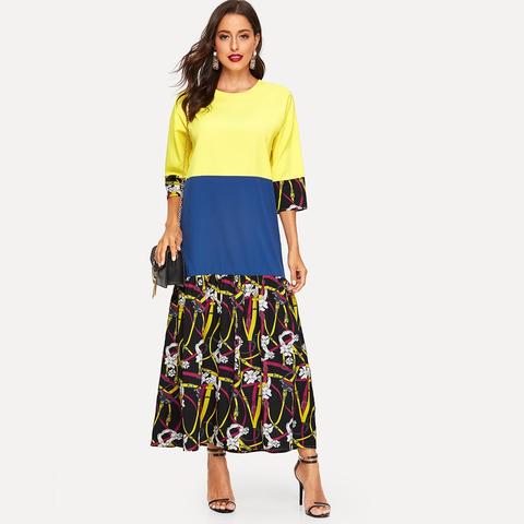 Abito Con Spalle Cadenti Color Block