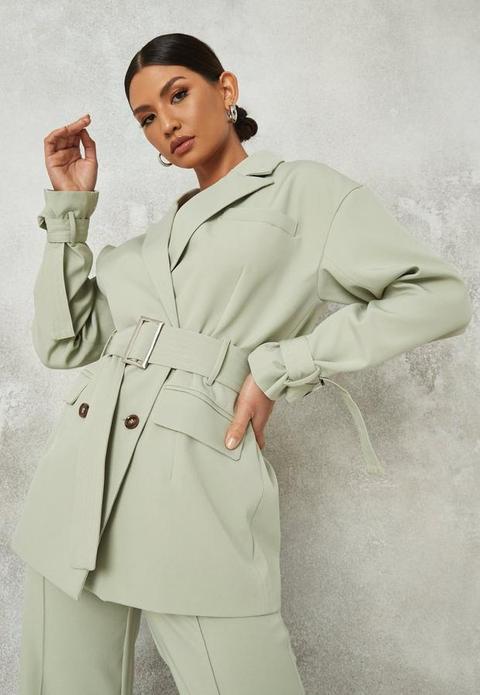 Green Co Ord Drop Shoulder Tailored Blazer, Green
