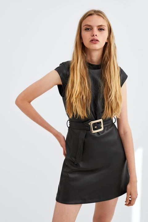 Faux Leather Belted Dress from Zara on ...