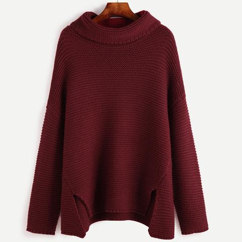 Maglione Dolcevita Spalle Cascanti Spacco A Fronte - Rosso