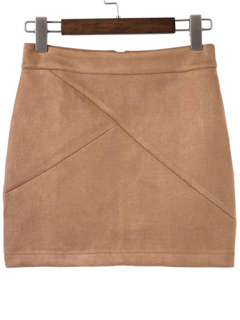 Khaki Zipper Back Mini Skirt