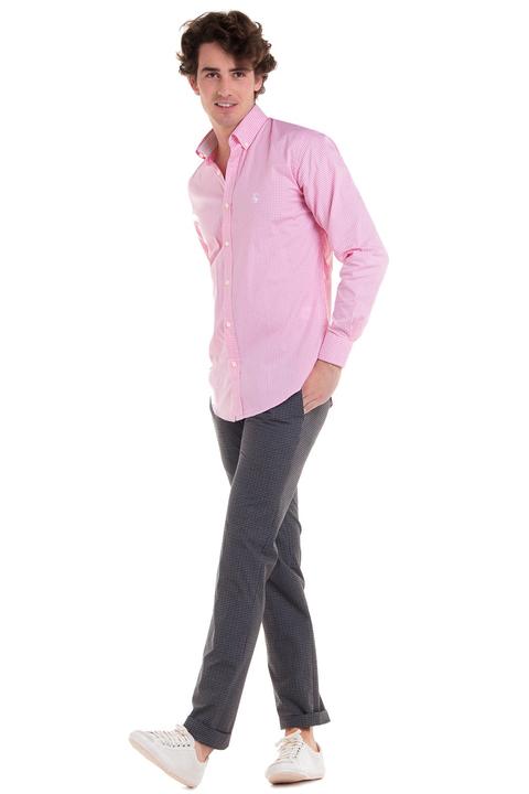 Camisa Cuello Botón Clásica Vichy Rosa Cambridge