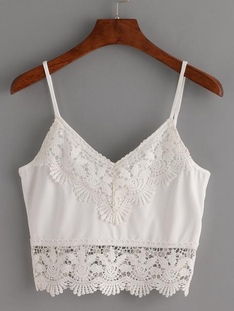 Top Ribete De Crochet Crop Tirante Fino -blanco