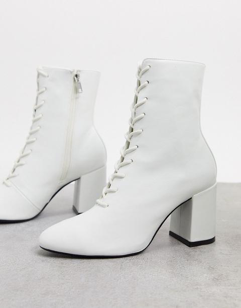 Bershka Lace Up Heeled Boot In White