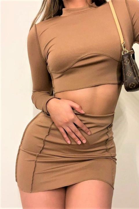 Chocolate Exposed Seam Mini Skirt- Nguyen - 4
