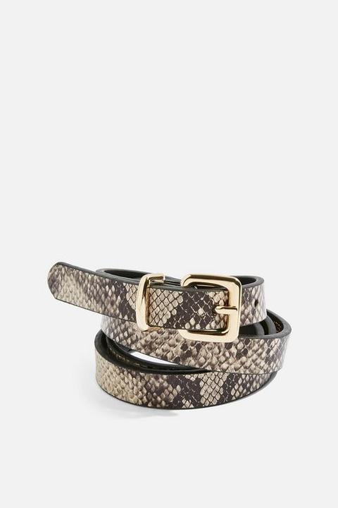 Womens Snake Effect Skinny Belt - Neutral, Neutral