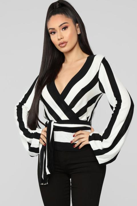 Kandice Stripe Surplice Sweater - Black/white