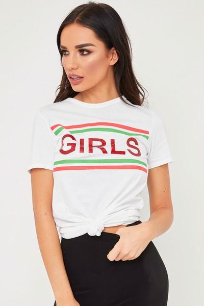 Bella White Girls Print Tshirt