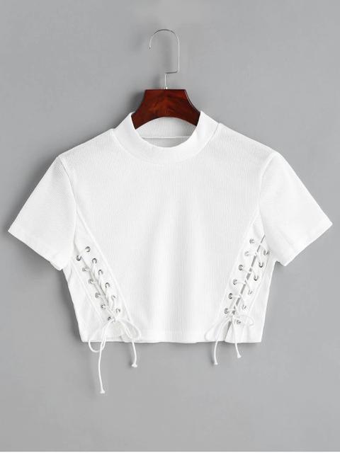 Top Corto Con Cordones Recortado