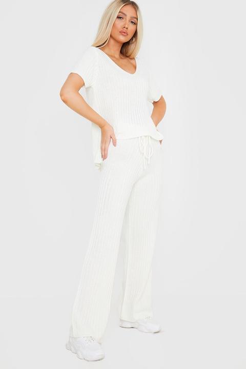 White Trousers - Francesca Farago White Ribbed Wide Leg Trousers