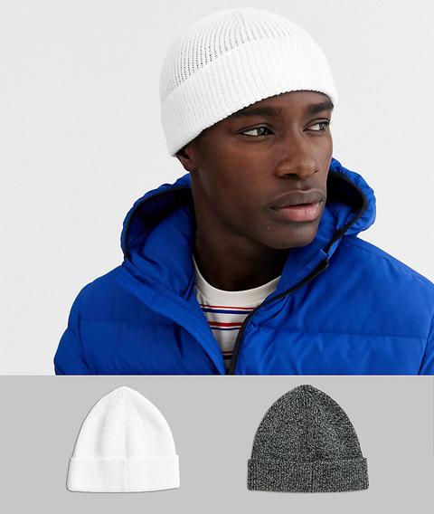 Pack De 2 Gorro De Pescador Con Diseño Retorcido En Negro Y Blanco De Asos Design, Ahorra-multicolor