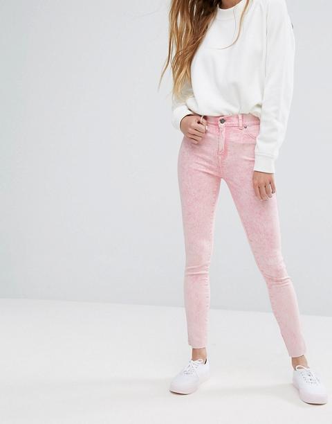 Dr Denim - Plenty - Jeans A Vita Medio Alta Con Fondo Grezzo - Rosa