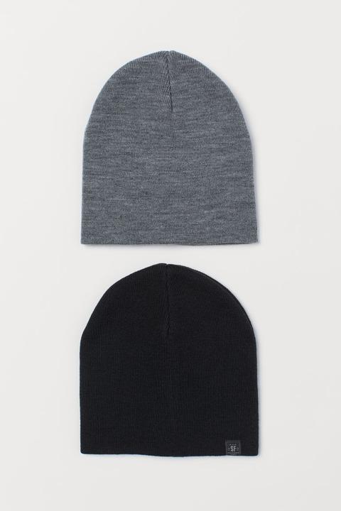 2-pack Fine-knit Hats - Black