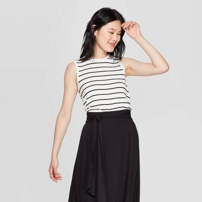 Women's Striped Easy Fit Crewneck Tank Top - A New Day™ Black