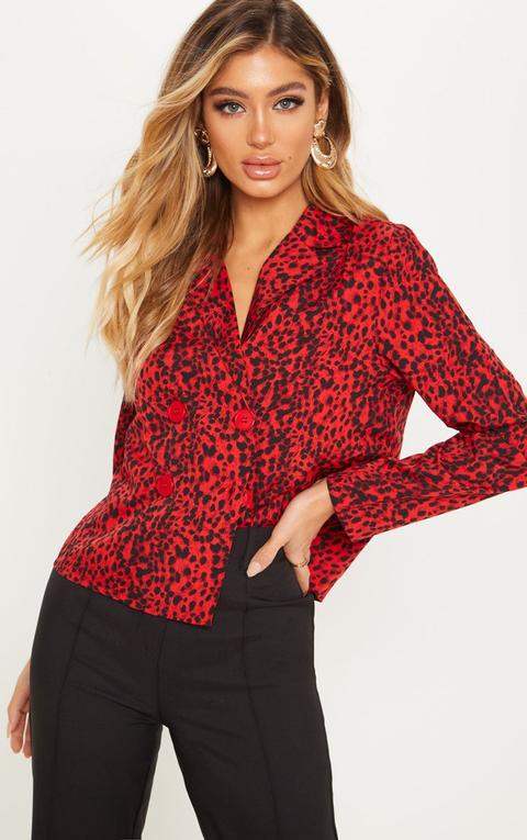 Red Leopard Button Shirt