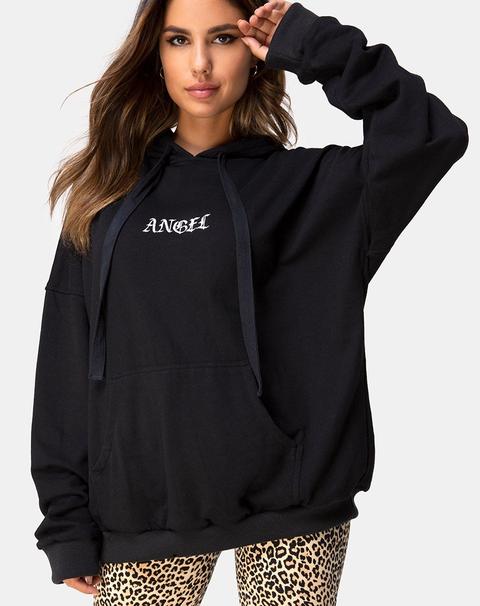 Oversize Hoody In Black With Angel Embro