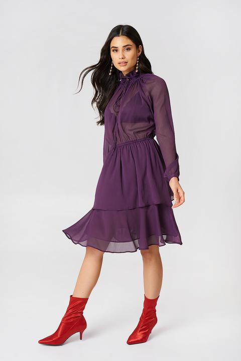 Na-kd Boho High Frill Neck Dress - Purple