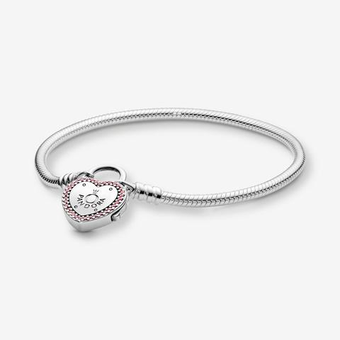 Pandora Moments Heart Padlock Clasp Snake Chain Bracelet - Sterling Silver  / Pink from Pandora on 21 Buttons