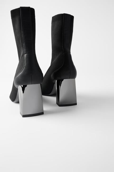 metallic heel ankle boots