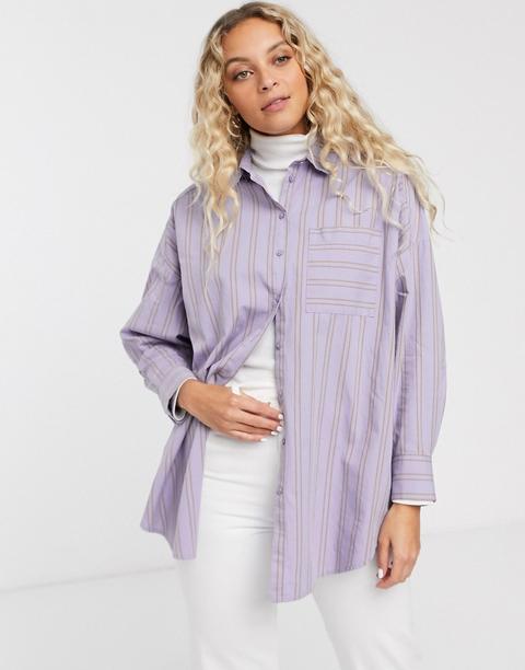 Camisa Extragrande A Rayas En Lila De Monki-violeta