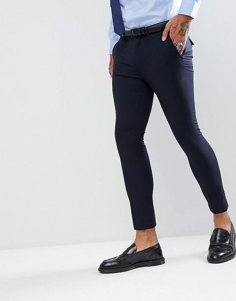 Rudie - Pantaloni Da Abito Super Skinny Tinta Unita Cropped - Navy