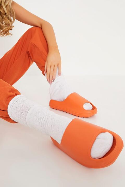 Orange Rubber Ribbed Sole Sliders