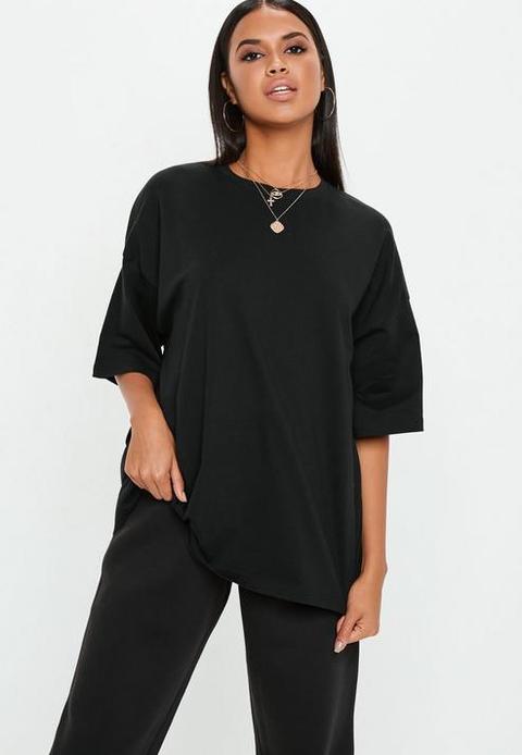 Black Drop Shoulder Oversized T Shirt, Black