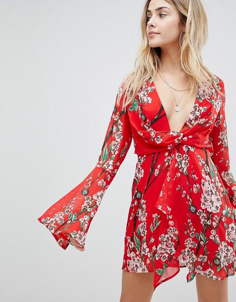 Boohoo - Vestitino A Fiori Con Maniche A Kimono - Rosso