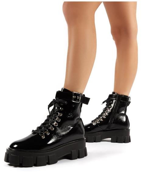 black patent chunky ankle boots