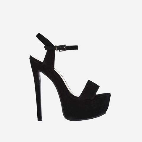 Racer Platform Heel In Black Faux Suede, Black