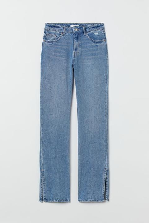 Straight High Split Jeans - Blue