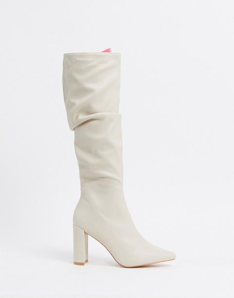 Public Desire Mine Slouch Knee Boots In Bone-neutral