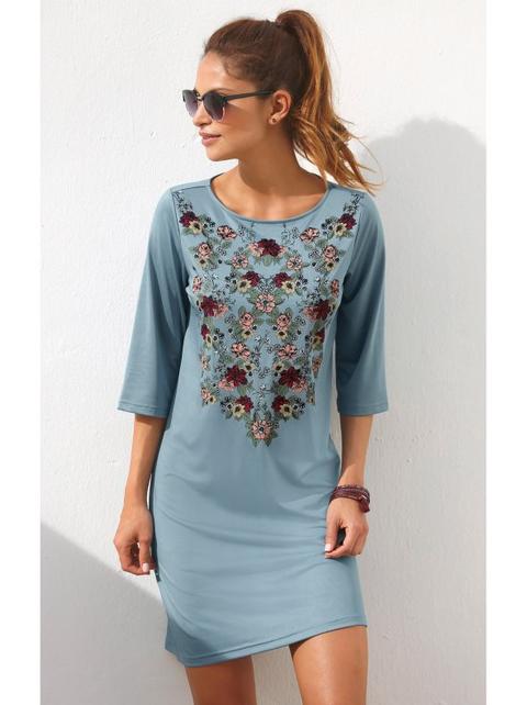 Vestido De Punto Mujer Manga 3/4 Con Estampado Azul S