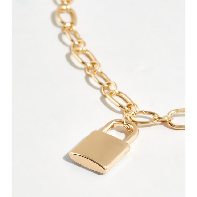 Gold Padlock Pendant Chunky Chain 