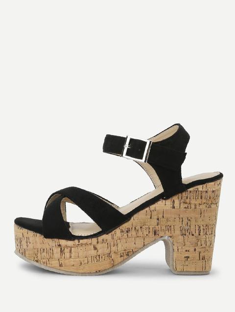 Open Toe Plateau Nero Zeppe