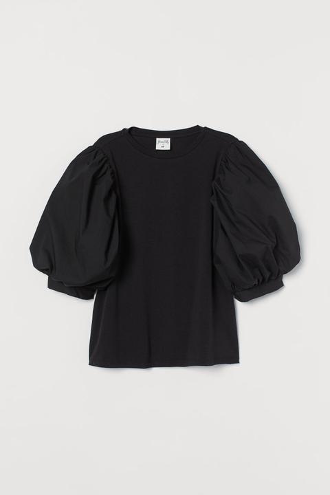 Puff-sleeved Top - Black