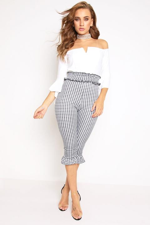 Black Gingham Double Frill Waist And 
