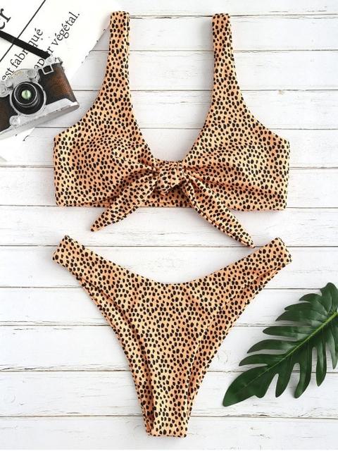 Zaful Bikini Convertible Leopardo Con Nudo Bee Yellow