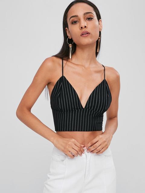 Top Bralette A Righe Sfoderato White Black