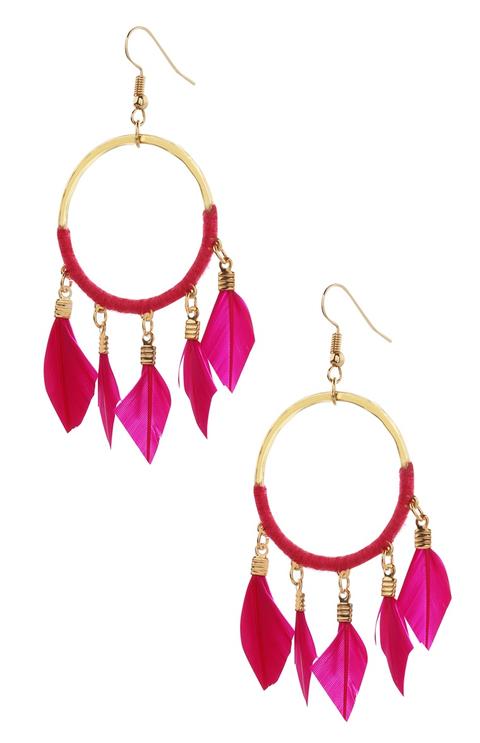 Fuchsia Feather Drop Earrings