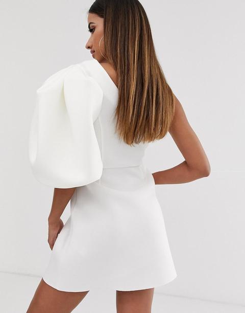 one shoulder puff dress