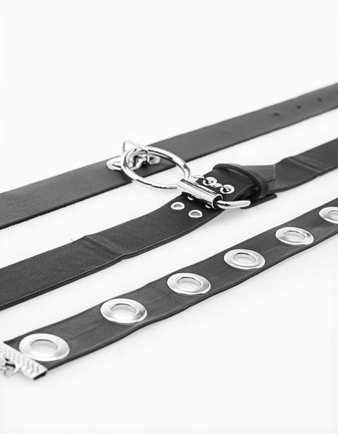 Set 3 Chokers Efecto Piel Dark Punk