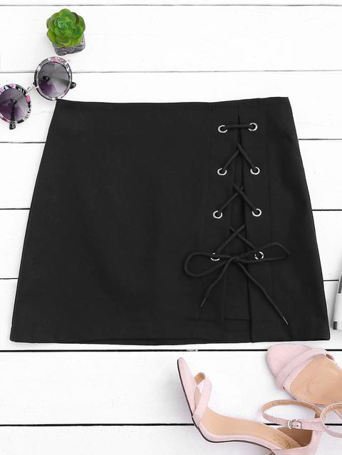 Gonna Bodycon A Vita Alta Con Lacci White Black