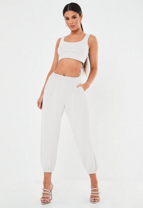 White Oversized Ribbed Joggers, Cream