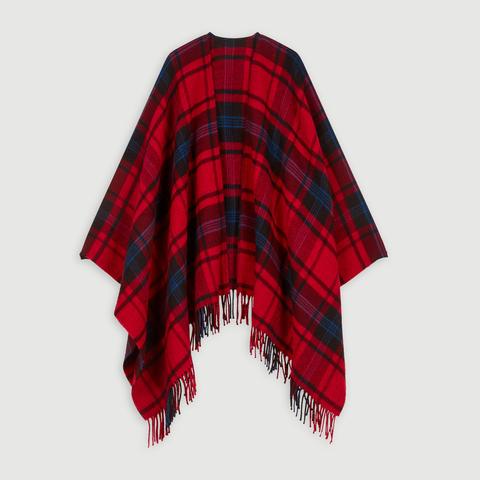 Whool-blend Plaid Poncho